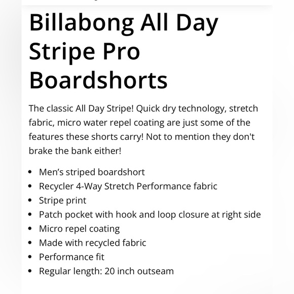 Billabong all day pro stripe board shorts‎ waist 36” - Picture 2 of 7